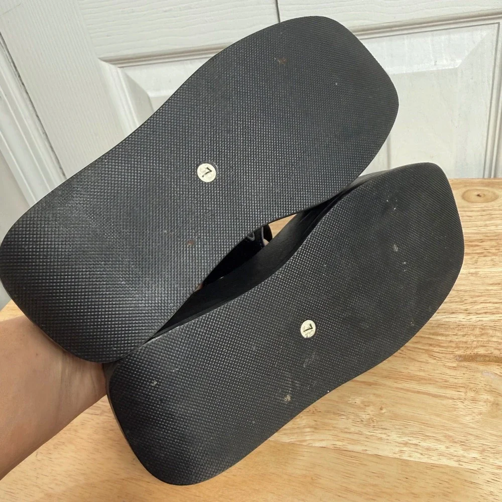 Bamboo Platform Slide Sandals Size 7 Black Y2K Chunky Buckle Goth Aesthetic